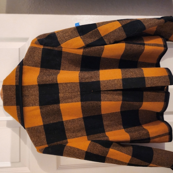 Ann Taylor Loft Chic Black and Orange Plaid Coat - Picture 2 of 5